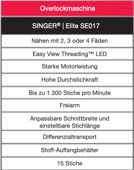SINGER ELITE SE017- die Overlock mit Freiarm aus dem Hause SINGER