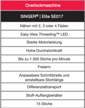 SINGER ELITE SE017- die NEUE Overlock mit Freiarm von SINGER - unser SOMMERPREIS ONLINE